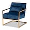 Baxton Studio Mira Navy Blue Velvet Upholstered Gold Finished Metal Lounge Chair 160-9926 - alternate 1